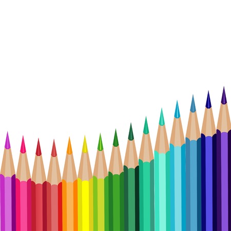 colored pencils lying in a row on a white backgroundのイラスト素材