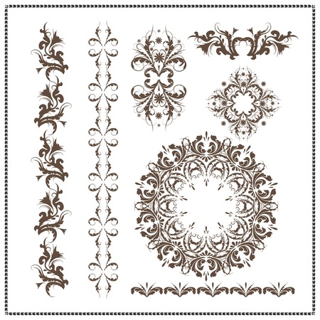 Beautiful calligraphic patterns set with repetition and floral designs on a white backgroundのイラスト素材
