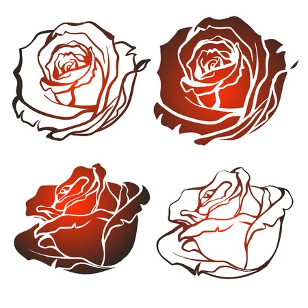 Set of silhouettes of roses on white background. Vector illustration.のイラスト素材