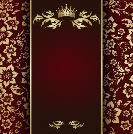 luxurious and elegant golden floral ornament pattern on burgundy のイラスト素材
