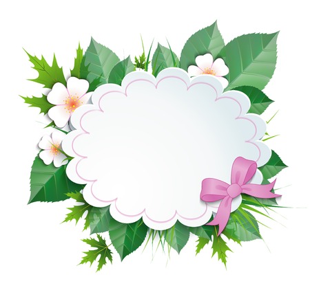 vintage style with a ribbon against the background leaves and flowers white backgroundのイラスト素材