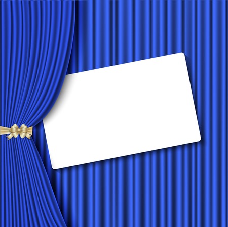 Background with blue velvet curtain and hand. Vectorのイラスト素材
