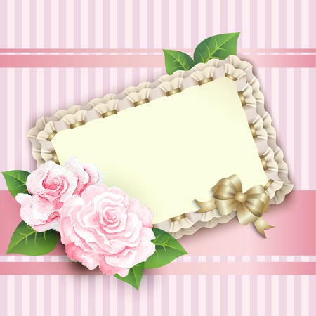 Ornate pink frame decoration with white pattern. Elegant Vintage Greeting card design. Happy Birthday vector illustration with flowers.のイラスト素材