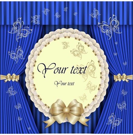 Blue theater curtain with Holiday Cardsのイラスト素材