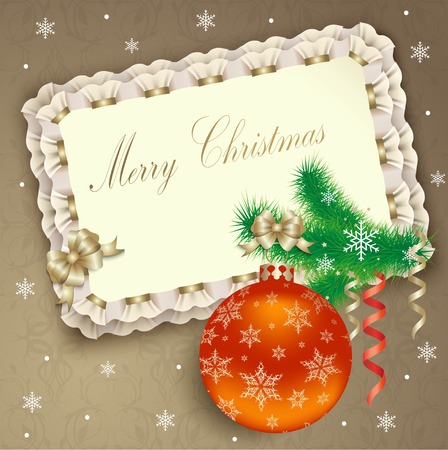 Christmas card with balls Christmas tree branches snowflakesのイラスト素材