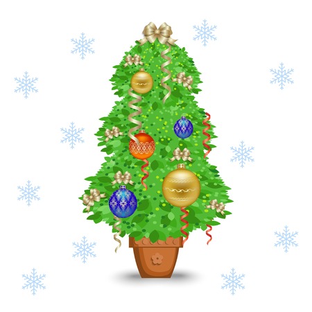 Christmas tree in a pot. Vector illustrationのイラスト素材