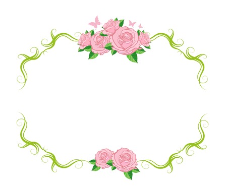 Vector pink rose and frameのイラスト素材