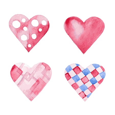Set of watercolor hearts. Vector illustrationのイラスト素材