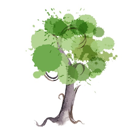 Illustration of the tree from watercolor stains, isolated on white background. Ecology Concept.のイラスト素材