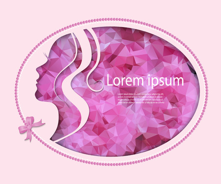 Vector pink illustration of a girl with beautiful hairのイラスト素材