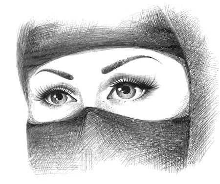beautiful face of arabic muslim woman, vector backgroundのイラスト素材