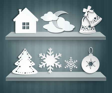 Christmas paper decorations set Christmas tree balls and snowflakes Christmas bellsのイラスト素材