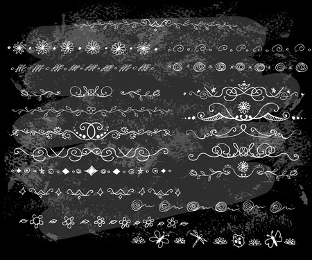 Hand-drawn vector line border set and design element on a chalkboardのイラスト素材