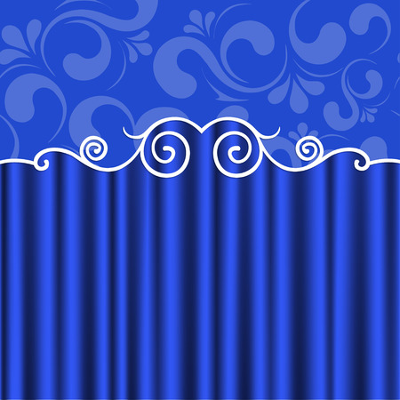 Blue theater curtain and floral ornament. Vector background. eps 10のイラスト素材