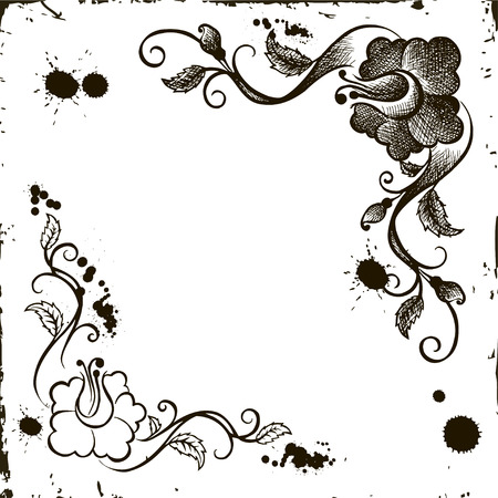 Hand Drawn floral background with detailed frameのイラスト素材