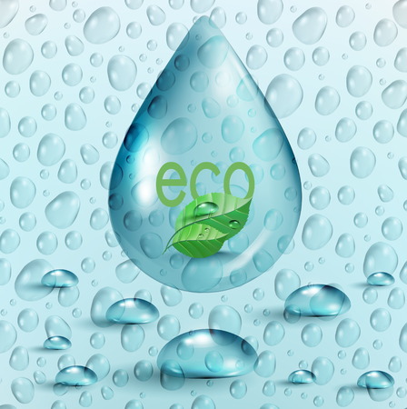 Water drop with green leaves. Ecology vector illustration.のイラスト素材