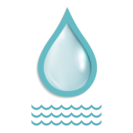 Realistic single water drop isolated on white vector illustration, EPS 10 contains transparencyのイラスト素材