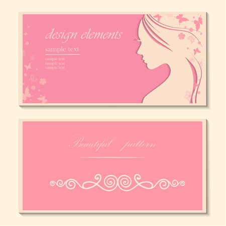 Vintage Fashion Woman with Long Hair. Vector Illustration. Stylish Design for Beauty Salon Flyer or Banner. Girl Silhouette - cosmetics, beauty, health spa, fashion themes.のイラスト素材