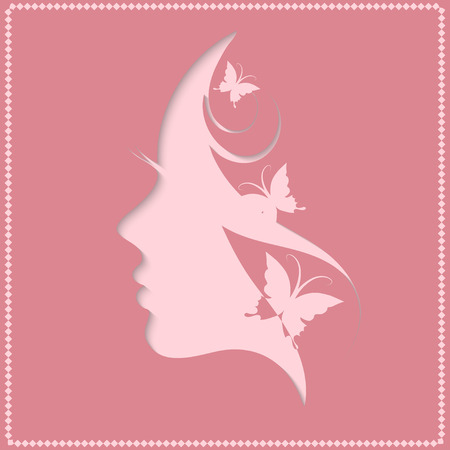 Beautiful Girl With Butterfly Profile Of A Beautiful Woman On A Pink Background Royalty Free Vector Graphics