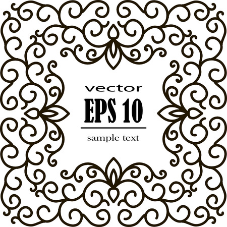 Swirl floral frame. Old black doodle border. Black and white floral frame square shape, abstract artのイラスト素材