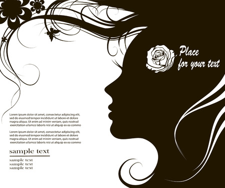 Vector illustration female profile with long curly hair and space for textのイラスト素材