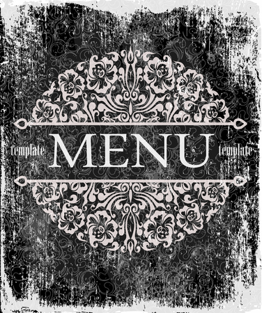 Menu of restaurant on black chalkboard background. Vector illustration, Template for coverのイラスト素材