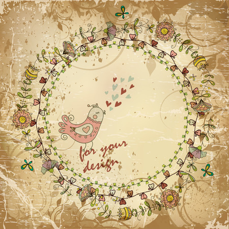 Ornamental floral pattern with place for your text, in grunge backgroundのイラスト素材