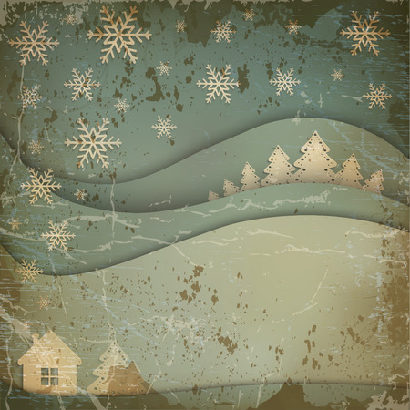 Vector night scene with house on starry sky background and forest.のイラスト素材