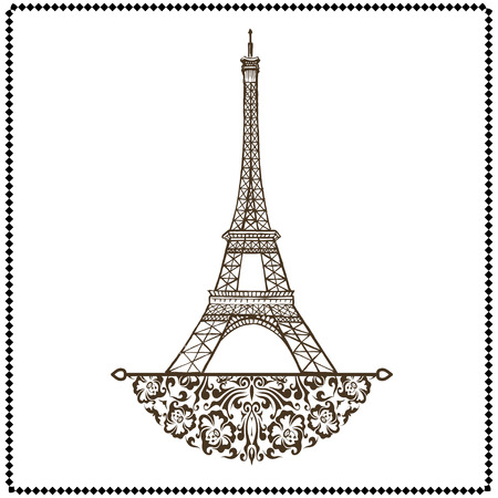 vector Eiffel tower isolated, hand drawn illustrationのイラスト素材