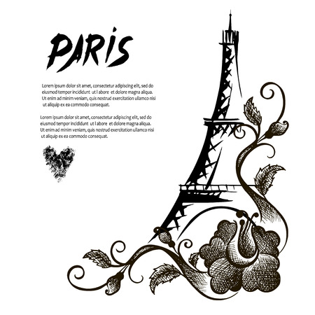 Paris. Vector hand drawn illustration with Eiffel tower.のイラスト素材