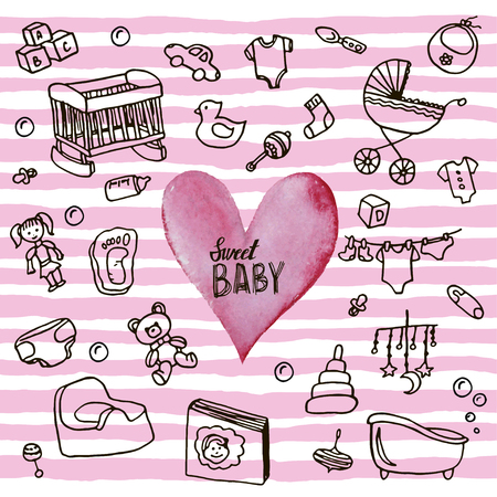 Set of hand drawn doodle Newborn icons.のイラスト素材