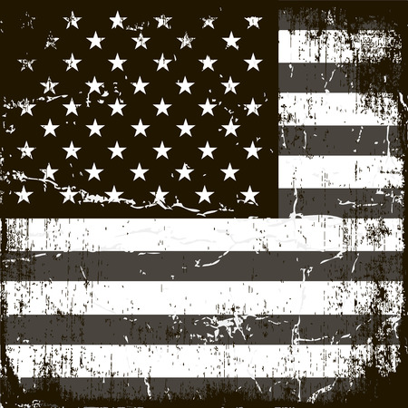 American Flag Background. Grunge Aged Vector Template. Horizontal orientation. Monochrome gamut. Black and white. Grunge layers can be easy editableのイラスト素材