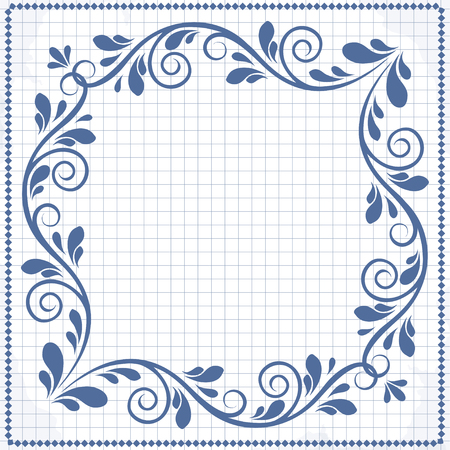 Elegant luxury retro floral frame. Design template for banner, card, invitation, label, emblem etc. Linear vintage vector illustration.のイラスト素材
