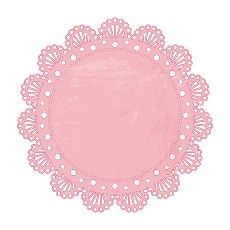 Openwork napkin. Lace frame round element pink background. Vector illustrationのイラスト素材