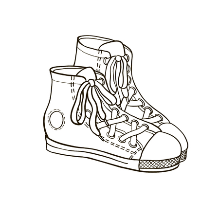 Drawing sneakers. Black and white. Vectorのイラスト素材