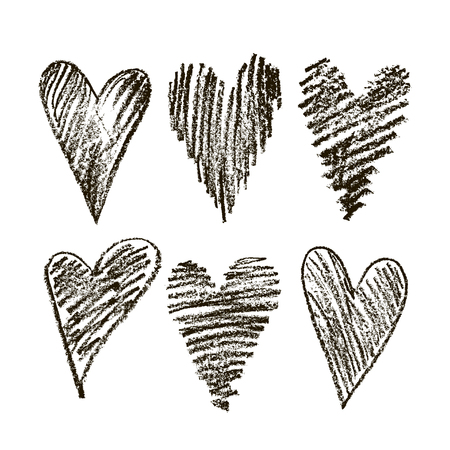 black brush stroke hearts set. hand drawn. design element for valentines dayのイラスト素材