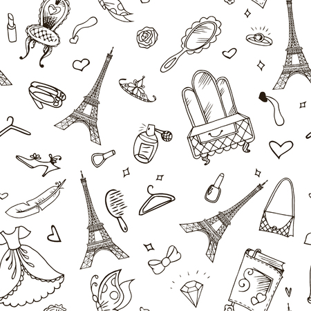Eiffel Tower seamless pattern. French vector background.のイラスト素材