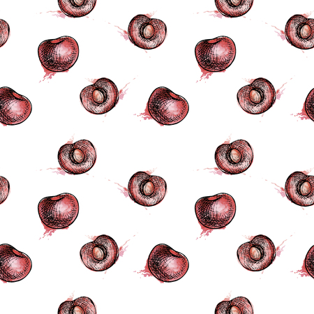 berry cherry beautiful seamless patternのイラスト素材