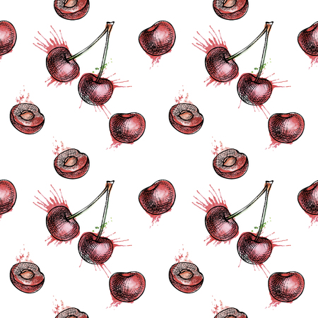 vector seamless pattern with cherry berries.のイラスト素材