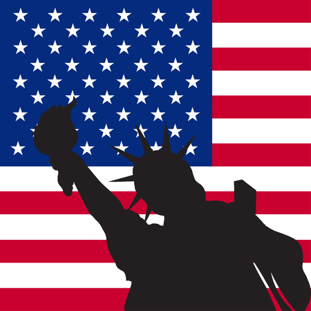 United State of America Design with Statue of Liberty, Stars and Stripes Flagのイラスト素材