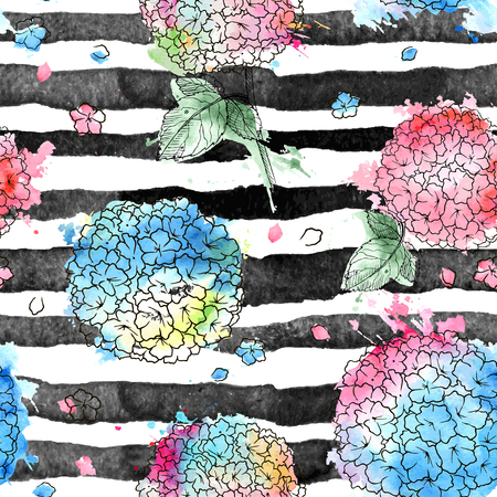 Vintage floral vector seamless pattern of blooming hydrangea. Perfect for wallpapers, web page backgrounds, surface textures, textile.のイラスト素材