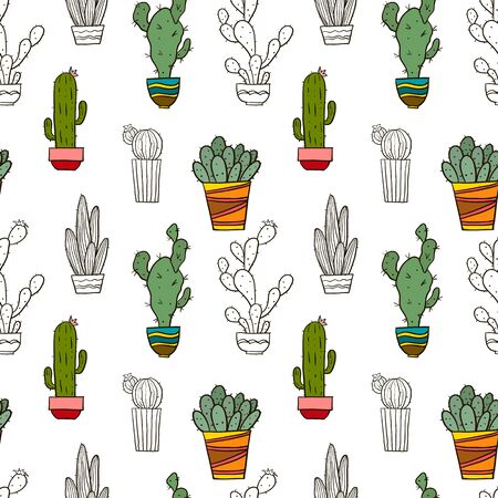 Cute seamless cactus pattern background. Vector illustrations for gift wrap design.のイラスト素材