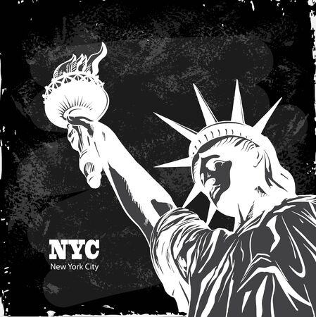 NY. New York city with the statue of liberty for a background poster, advertising, layout, banner.のイラスト素材