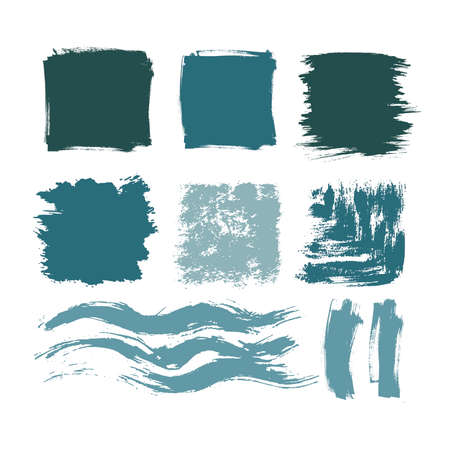 blue shadows line art brush paint texture set isolated vector background. Paint strokes design, abstract creative illustrationのイラスト素材