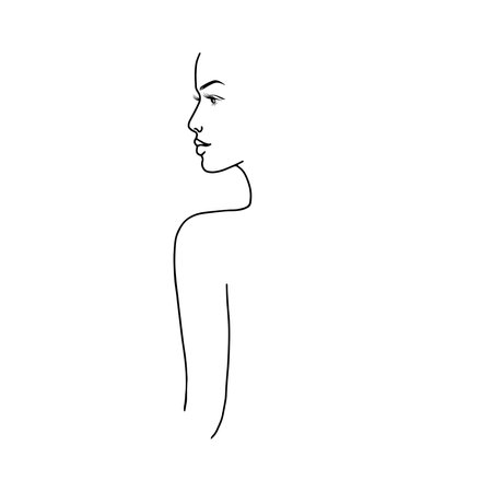 Abstract female face art line drawing. Woman fashion beauty portrait, doddle hand sketch. Minimal, Contemporary trendy designのイラスト素材
