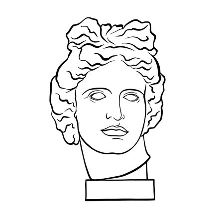 Apollo Belvedere - Greek - Roman sculpture, head, vintage linear black and white illustrationのイラスト素材