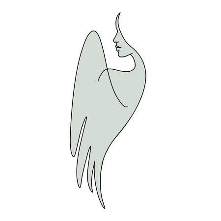 Abstract portrait of angel woman with wings. Continuous line drawing.のイラスト素材