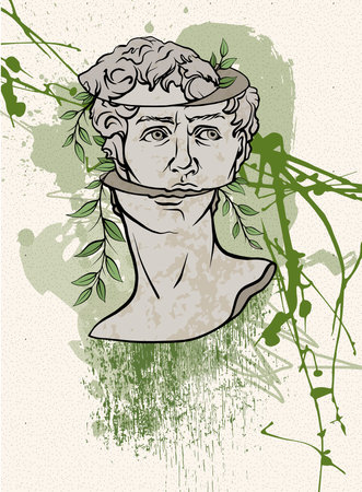 underground bust of David in the style of abstract art. An antique antique sculpture of a masterpiece of David by Michelangelo is framed in the style of a modern abstract poster, classical renaissance.のイラスト素材