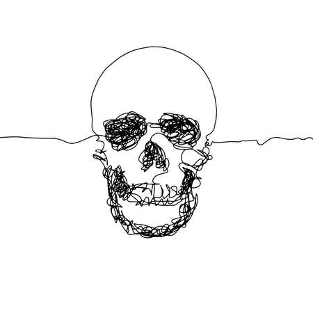 Contour drawing continuous one line with human skull, vector illustration and design.のイラスト素材