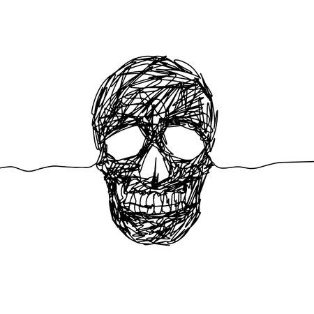 Contour drawing continuous one line with human skull, vector illustration and design.のイラスト素材